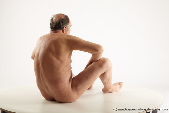 Nude Man White Sitting poses - simple Slim Bald Grey Sitting poses - ALL Realistic