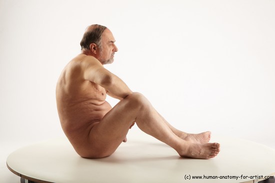 Nude Man White Sitting poses - simple Slim Bald Grey Sitting poses - ALL Realistic