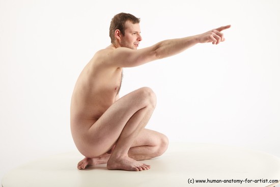 Nude Man White Slim Short Brown Sitting poses - ALL Sitting poses - on knees Realistic