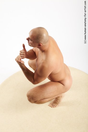 Nude Man White Standing poses - ALL Slim Bald Standing poses - knee-bend Realistic