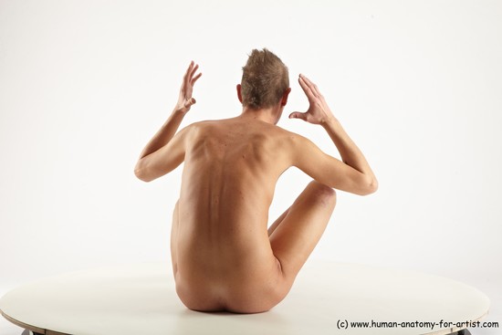 Nude Man White Sitting poses - simple Slim Short Blond Sitting poses - ALL Realistic