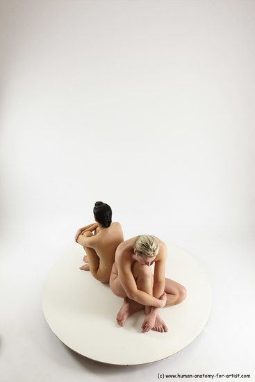 Nude Woman - Man White Sitting poses - simple Slim Long Blond Sitting poses - ALL Multi angles poses Realistic