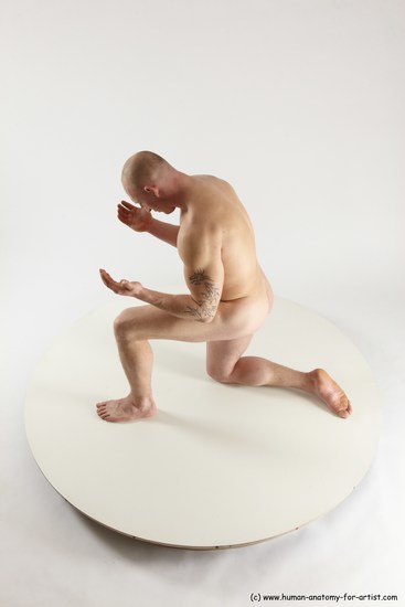 Nude Man White Kneeling poses - ALL Slim Bald Kneeling poses - on one knee Multi angles poses Realistic