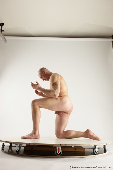 Nude Man White Kneeling poses - ALL Slim Bald Kneeling poses - on one knee Multi angles poses Realistic