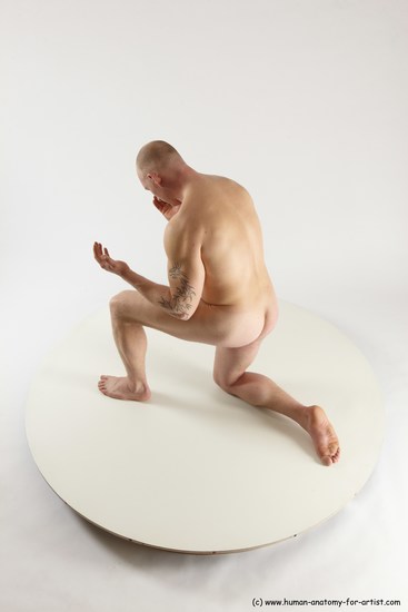 Nude Man White Kneeling poses - ALL Slim Bald Kneeling poses - on one knee Multi angles poses Realistic