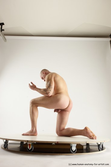 Nude Man White Kneeling poses - ALL Slim Bald Kneeling poses - on one knee Multi angles poses Realistic