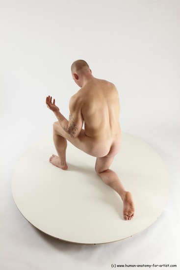 Nude Man White Kneeling poses - ALL Slim Bald Kneeling poses - on one knee Multi angles poses Realistic