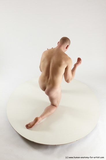 Nude Man White Kneeling poses - ALL Slim Bald Kneeling poses - on one knee Multi angles poses Realistic