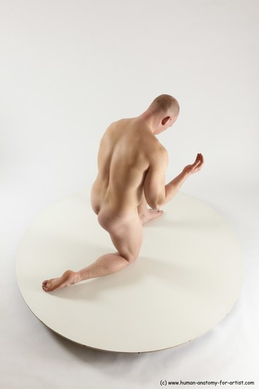 Nude Man White Kneeling poses - ALL Slim Bald Kneeling poses - on one knee Multi angles poses Realistic