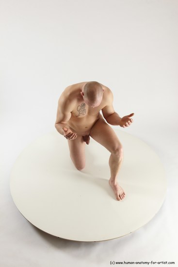 Nude Man White Kneeling poses - ALL Slim Bald Kneeling poses - on one knee Multi angles poses Realistic