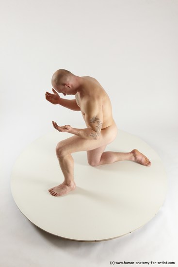 Nude Man White Kneeling poses - ALL Slim Bald Kneeling poses - on one knee Multi angles poses Realistic