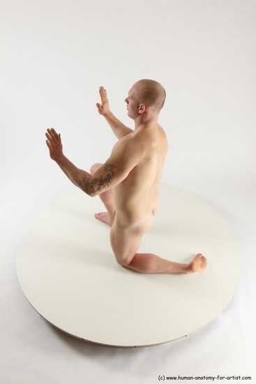 Nude Man White Kneeling poses - ALL Slim Bald Kneeling poses - on one knee Multi angles poses Realistic