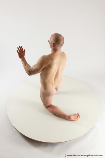 Nude Man White Kneeling poses - ALL Slim Bald Kneeling poses - on one knee Multi angles poses Realistic