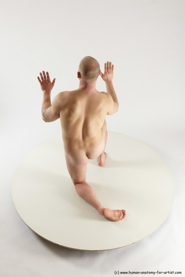 Nude Man White Kneeling poses - ALL Slim Bald Kneeling poses - on one knee Multi angles poses Realistic