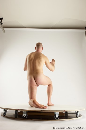 Nude Man White Kneeling poses - ALL Slim Bald Kneeling poses - on one knee Multi angles poses Realistic