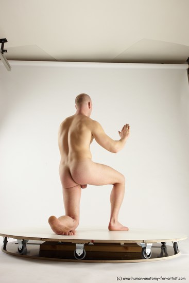 Nude Man White Kneeling poses - ALL Slim Bald Kneeling poses - on one knee Multi angles poses Realistic