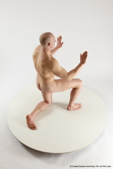 Nude Man White Kneeling poses - ALL Slim Bald Kneeling poses - on one knee Multi angles poses Realistic