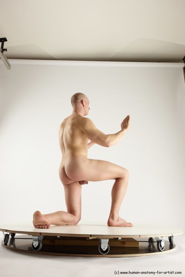 Nude Man White Kneeling poses - ALL Slim Bald Kneeling poses - on one knee Multi angles poses Realistic