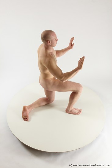 Nude Man White Kneeling poses - ALL Slim Bald Kneeling poses - on one knee Multi angles poses Realistic