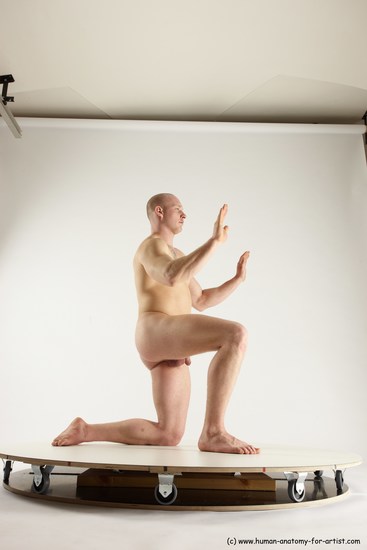 Nude Man White Kneeling poses - ALL Slim Bald Kneeling poses - on one knee Multi angles poses Realistic