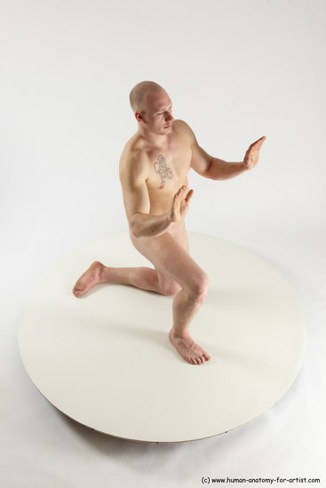 Nude Man White Kneeling poses - ALL Slim Bald Kneeling poses - on one knee Multi angles poses Realistic