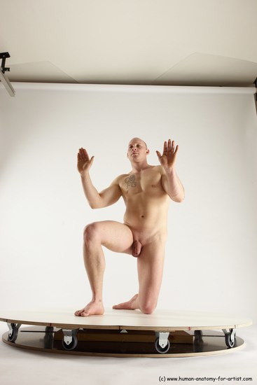 Nude Man White Kneeling poses - ALL Slim Bald Kneeling poses - on one knee Multi angles poses Realistic