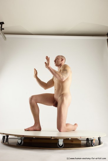 Nude Man White Kneeling poses - ALL Slim Bald Kneeling poses - on one knee Multi angles poses Realistic