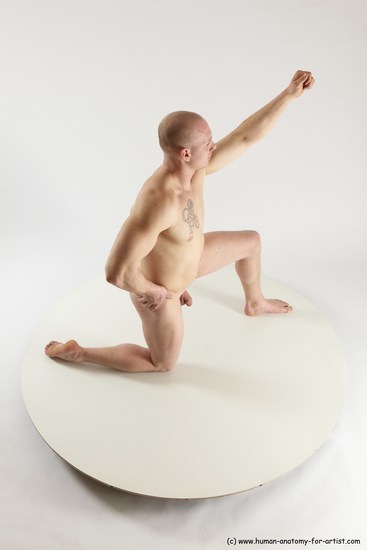 Nude Man White Kneeling poses - ALL Slim Bald Kneeling poses - on one knee Multi angles poses Realistic