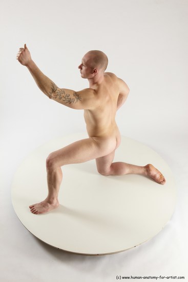 Nude Man White Kneeling poses - ALL Slim Bald Kneeling poses - on one knee Multi angles poses Realistic