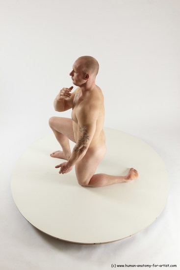 Nude Man White Kneeling poses - ALL Slim Bald Kneeling poses - on one knee Multi angles poses Realistic