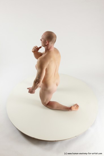 Nude Man White Kneeling poses - ALL Slim Bald Kneeling poses - on one knee Multi angles poses Realistic