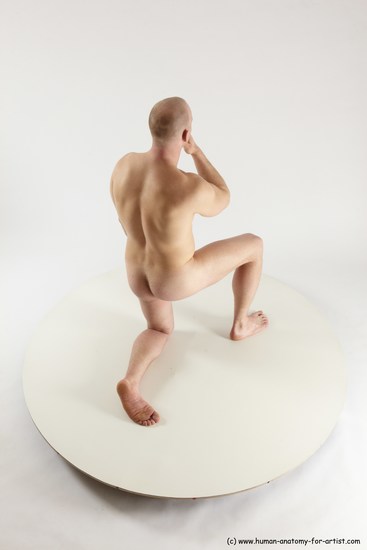 Nude Man White Kneeling poses - ALL Slim Bald Kneeling poses - on one knee Multi angles poses Realistic