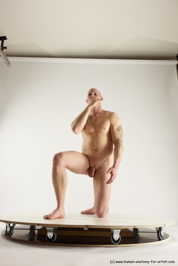 Nude Man White Kneeling poses - ALL Slim Bald Kneeling poses - on one knee Multi angles poses Realistic