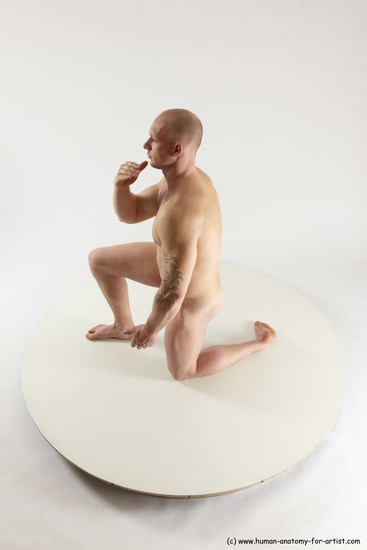 Nude Man White Kneeling poses - ALL Slim Bald Kneeling poses - on one knee Multi angles poses Realistic