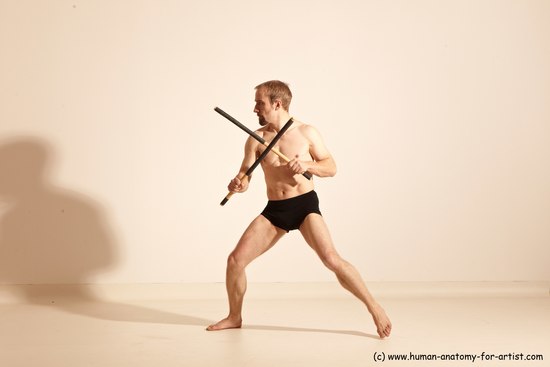 Underwear Fighting Man White Moving poses Slim Short Blond Dynamic poses Academic