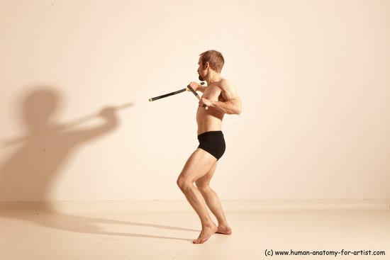 Underwear Fighting Man White Moving poses Slim Short Blond Dynamic poses Academic