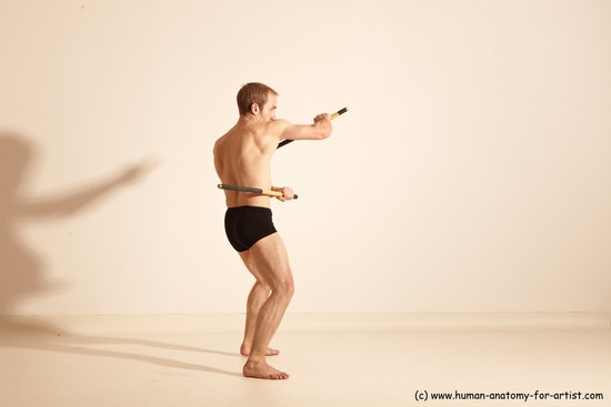 Underwear Fighting Man White Moving poses Slim Short Blond Dynamic poses Academic