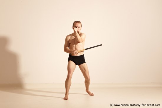 Underwear Fighting Man White Moving poses Slim Short Blond Dynamic poses Academic