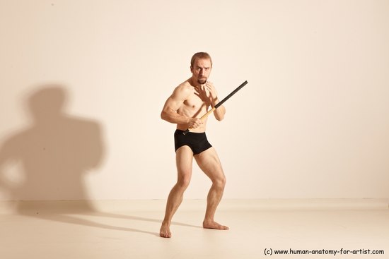 Underwear Fighting Man White Moving poses Slim Short Blond Dynamic poses Academic