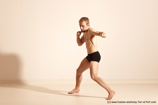 Underwear Martial art Man White Moving poses Slim Short Blond Dynamic poses Academic