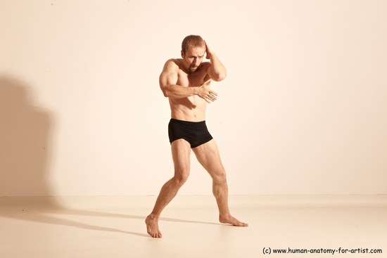 Underwear Martial art Man White Moving poses Slim Short Blond Dynamic poses Academic