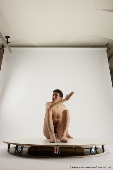 Nude Man White Sitting poses - simple Slim Short Brown Sitting poses - ALL Multi angles poses Realistic