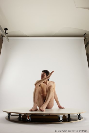 Nude Man White Sitting poses - simple Slim Short Brown Sitting poses - ALL Multi angles poses Realistic