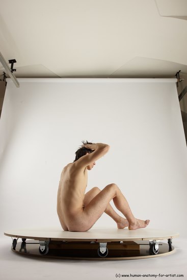 Nude Man White Sitting poses - simple Slim Short Brown Sitting poses - ALL Multi angles poses Realistic