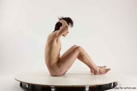 Nude Man White Sitting poses - simple Slim Short Brown Sitting poses - ALL Multi angles poses Realistic