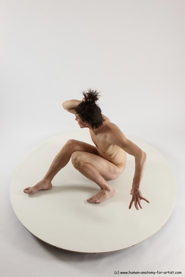 Nude Man White Sitting poses - simple Slim Short Brown Sitting poses - ALL Multi angles poses Realistic