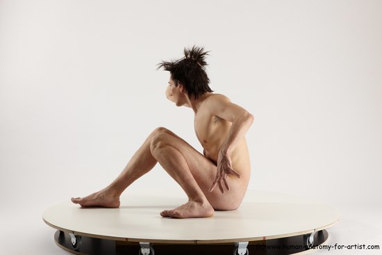 Nude Man White Sitting poses - simple Slim Short Brown Sitting poses - ALL Multi angles poses Realistic