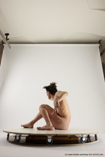 Nude Man White Sitting poses - simple Slim Short Brown Sitting poses - ALL Multi angles poses Realistic