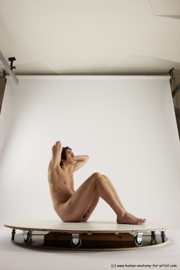 Nude Man White Sitting poses - simple Slim Short Brown Sitting poses - ALL Multi angles poses Realistic