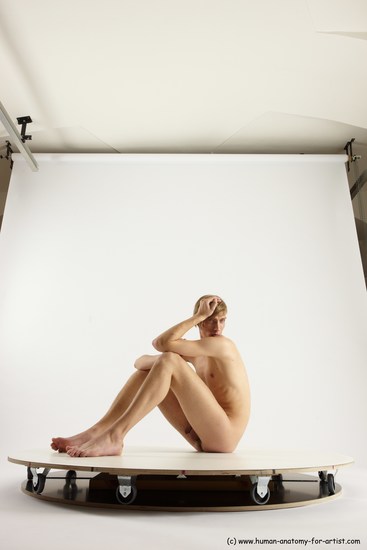 Nude Man White Sitting poses - simple Underweight Medium Brown Sitting poses - ALL Multi angles poses Realistic